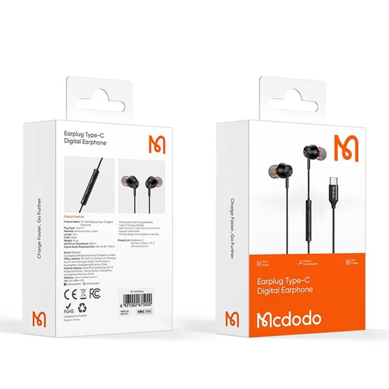 هندزفری سیمی مک دودو مدل Mcdodo HP-3490 in-ear, wired headphones با رابط USB-C