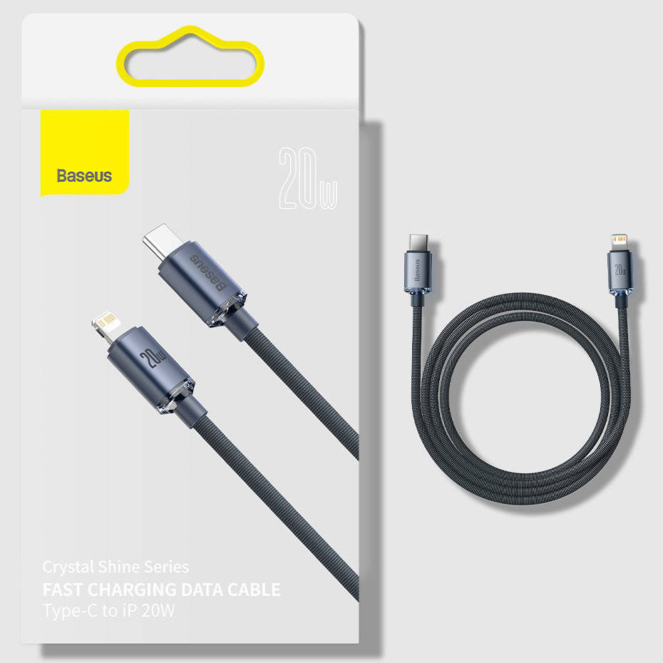 کابل 2 متری تایپ سی به لایتنینگ بیسوس Baseus crystal shine series USB Type C to Lightning 20W CAJY000301 2m