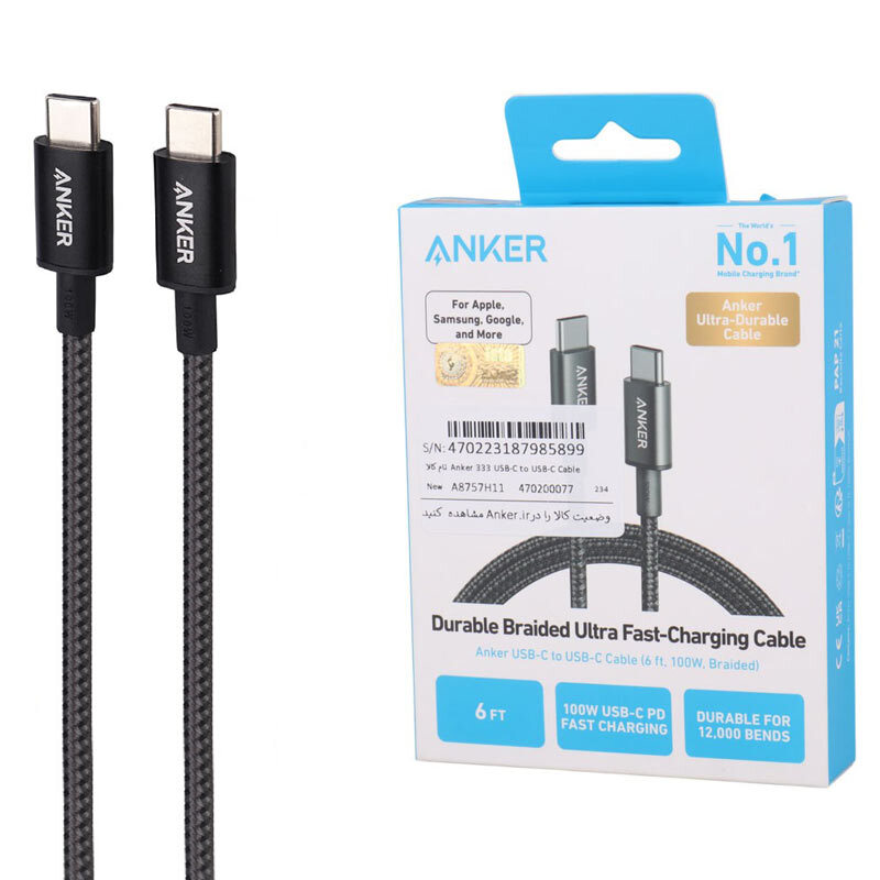 کابل 1 متری USB-C به USB-C انکر 100 وات مدل Anker A8756 Type-C To Type-C 100W 1m Fast Charging Cable