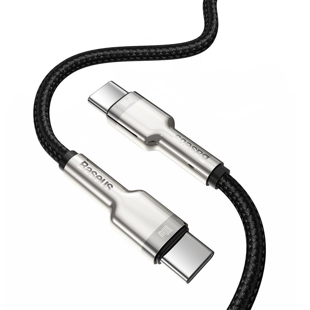 کابل 1 متری دو سر تایپ سی 100 وات بیسوس Baseus Cable USB-C to USB-C Baseus Cafule, 100W, 1m black CATJK-C01