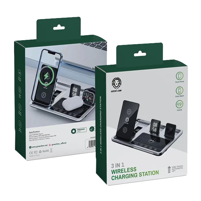 شارژر وایرلس گرین لاین 4 در 1 گرین لاین Green Lion 4 in 1 Wireless Charging Station 15W GN4IN1WCSBK