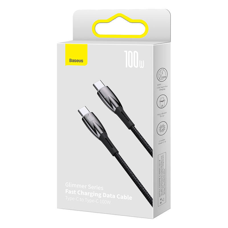 کابل 1 متری دو سر تایپ سی 100 وات بیسوس Baseus Cable Type-C to Type-C PD Charging 100W Glimmer CADH000701 1m