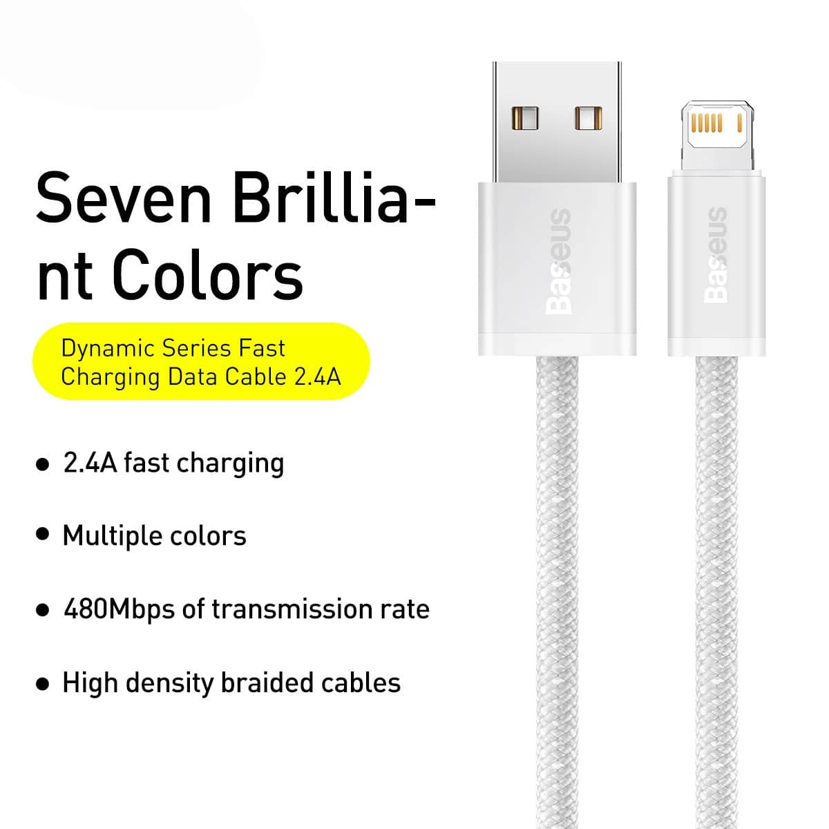 کابل 1 متری لایتنینگ بیسوس Baseus CALD000402 Dynamic Series 2.4A USB to Lightning white 1m