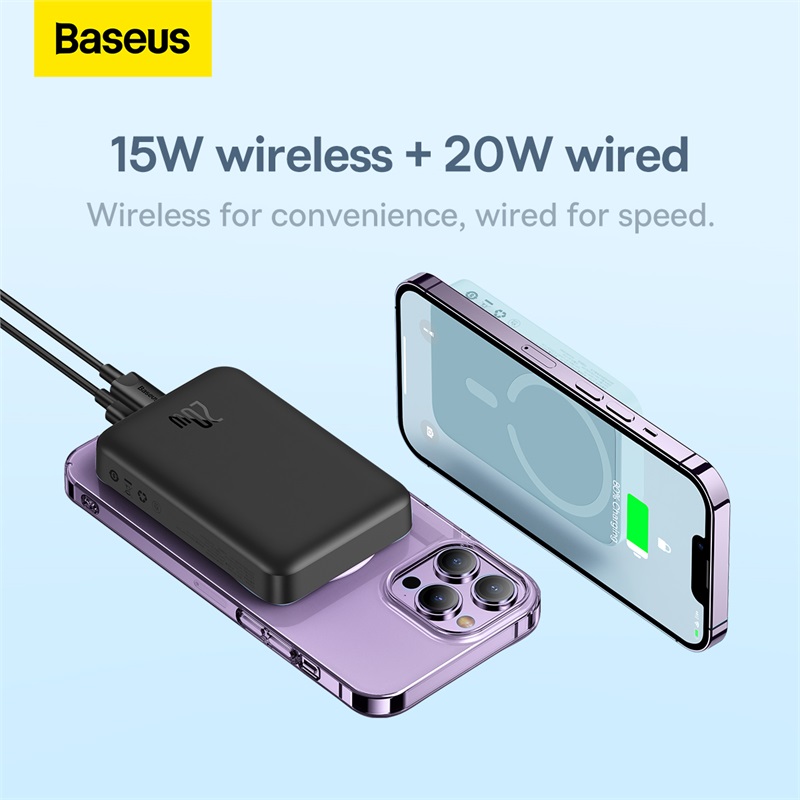 پاور بانک بیسوس ظرفیت 10000 میلی آمپر توان 20 وات مگ سیف Powerbank Baseus Magnetic Mini 10000mAh 20W