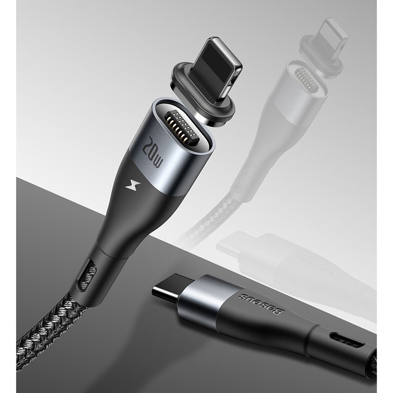 کابل شارژ لایتنینگ مگنتی 2 متری بیسوس مدل Baseus Zinc Magnetic 20W Fast Charging Type-C to Lightning Cable