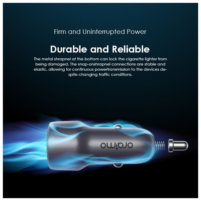 شارژر فندکی 38 وات اورایمو مدل Oraimo Bullet 38 OCC-72D Dual Port Car Charger 38W