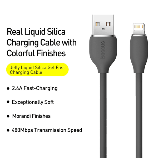 کابل لایتنینگ 1.2 متری سیلیکاژل بیسوس Baseus Jelly Liquid Silica Fast Charging Data Cable USB to iP 2.4A CAGD000001 1.2m