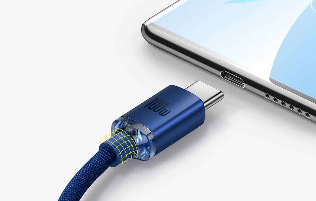 کابل 1.2 متری تایپ سی 100 وات بیسوس Baseus crystal shine series CAJY000401,CAJY000403 USB to USB-C