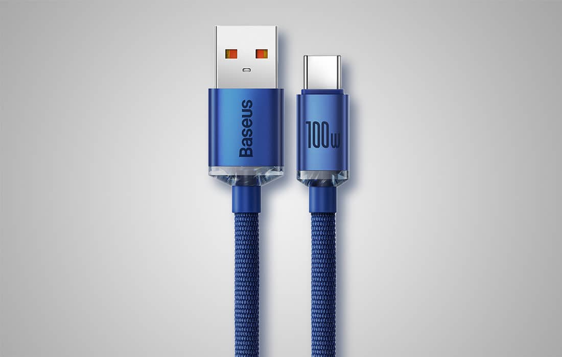 کابل 1.2 متری تایپ سی 100 وات بیسوس Baseus crystal shine series CAJY000401,CAJY000403 USB to USB-C