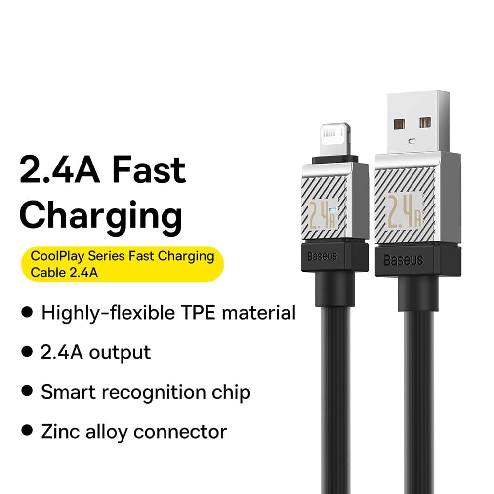 کابل لایتنینگ 1 متری بیسوس 2.4 آمپر مدل Baseus CoolPlay Series Fast Charging Cable USB to iP 2.4A 1m CAKW000401