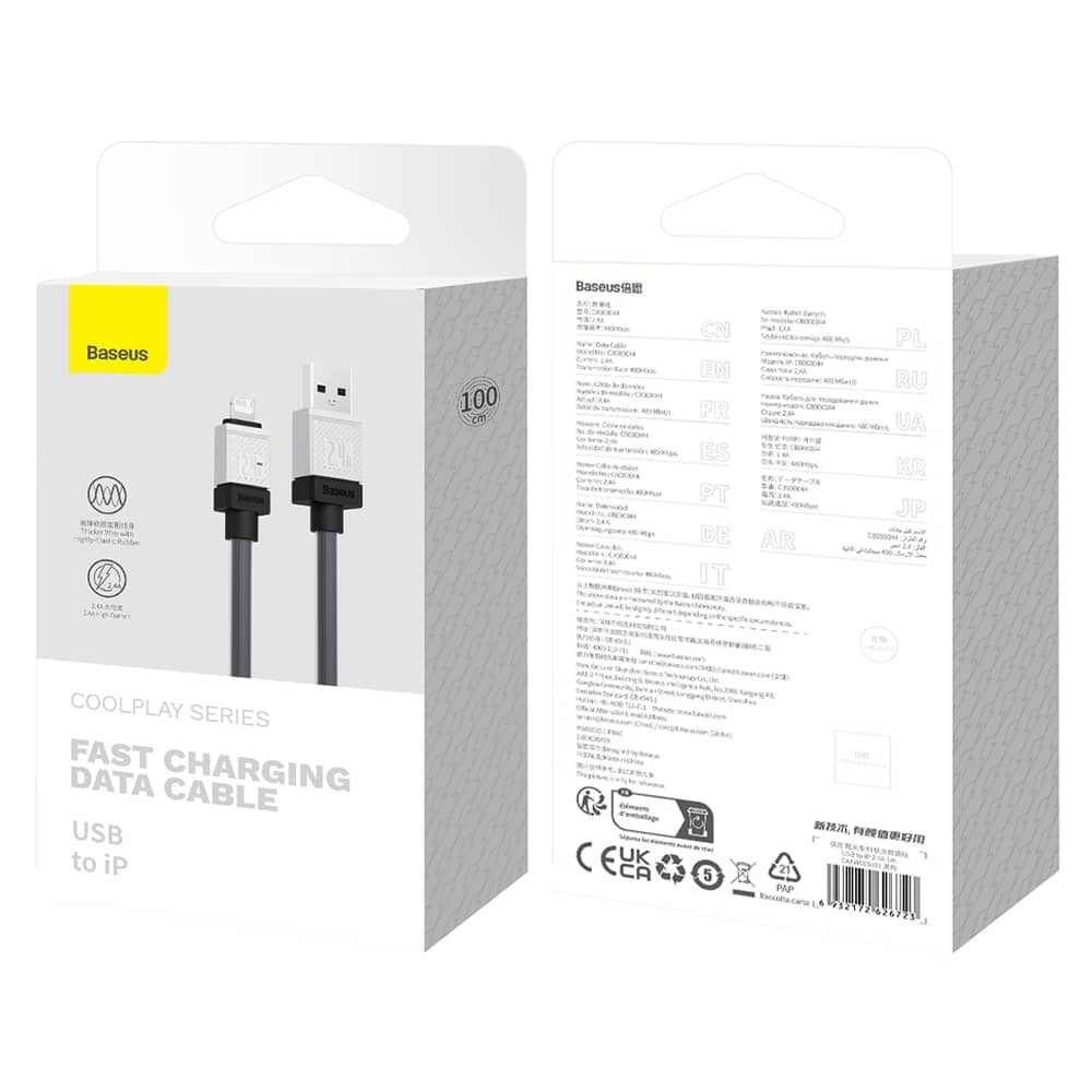 کابل لایتنینگ 1 متری بیسوس 2.4 آمپر مدل Baseus CoolPlay Series Fast Charging Cable USB to iP 2.4A 1m CAKW000401