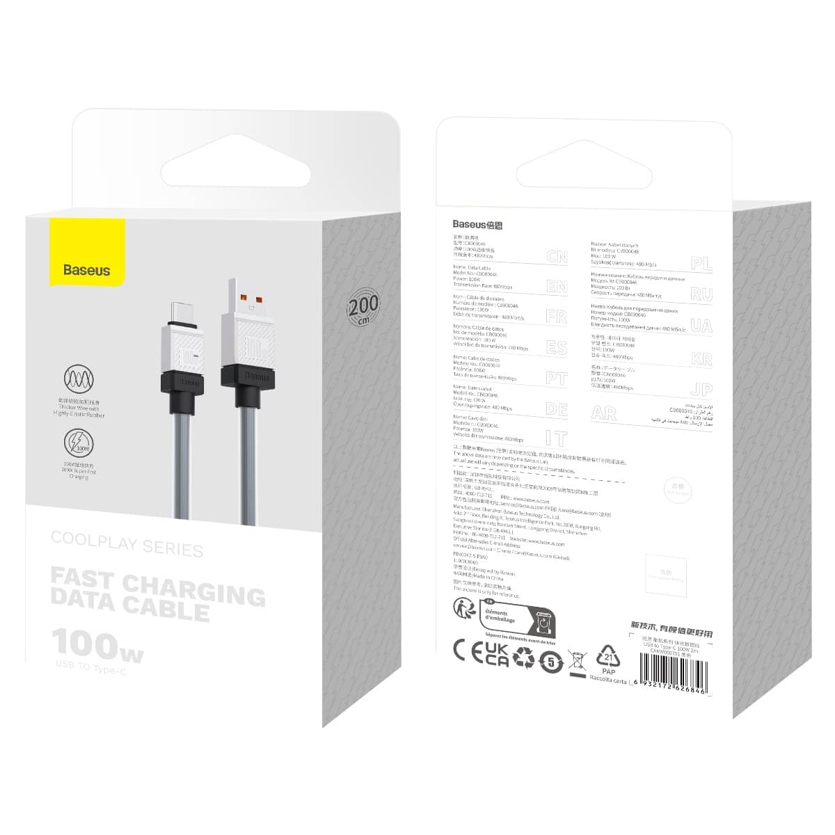 کابل تایپ سی 2 متری بیسوس 100 وات مدل Baseus CoolPlay Series Fast Charging Data USB to Type-C 100W 2M CAKW000702