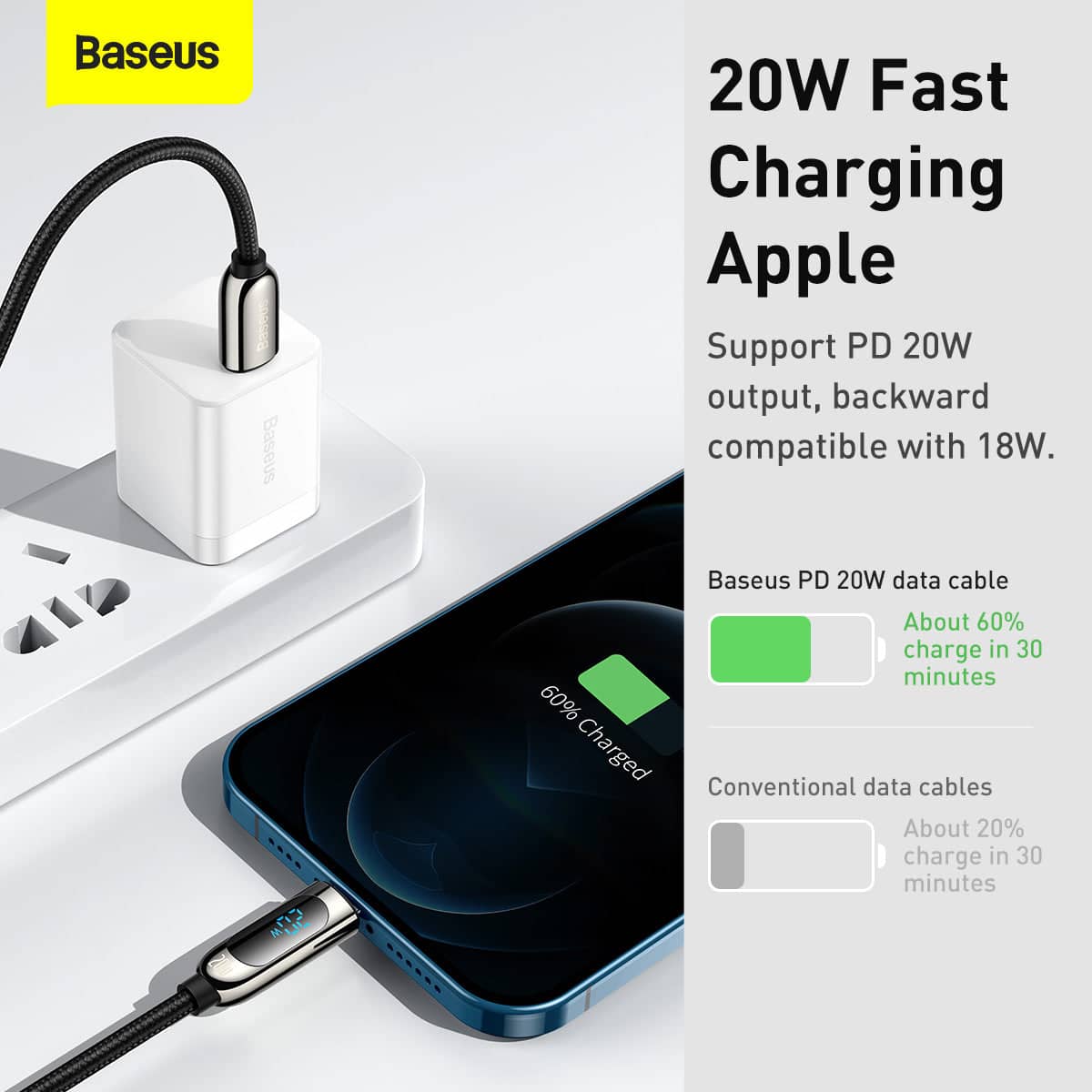 کابل تایپ سی به لایتنینگ 20 وات بیسوس 1 متری مدل Baseus CATLSK-A01 Type-C to Lightning PD 20W 2.22A 1m Cable