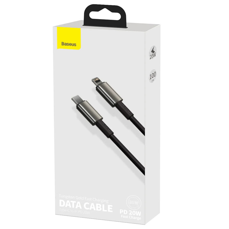 کابل شارژ 2 متری Type-C به لایتنینگ بیسوس مدل Baseus Tungsten Gold Cable Type-C to iP 20W 2m CATLWJ-A01