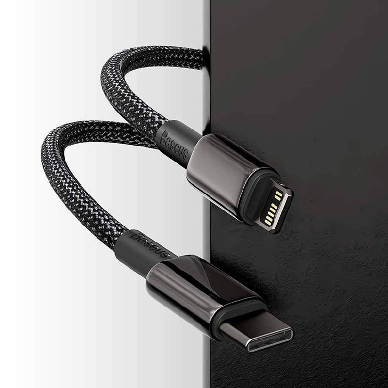 کابل شارژ 2 متری Type-C به لایتنینگ بیسوس مدل Baseus Tungsten Gold Cable Type-C to iP 20W 2m CATLWJ-A01