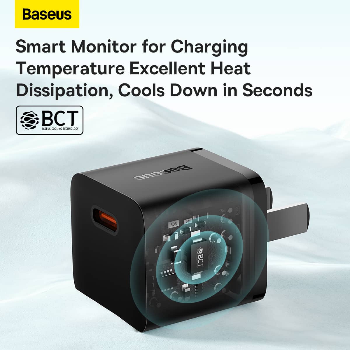 شارژر دیواری 20 وات بیسوس مشکی مناسب آیفون مدل Baseus GaN5 Fast Charger Type C 20W CN Mini