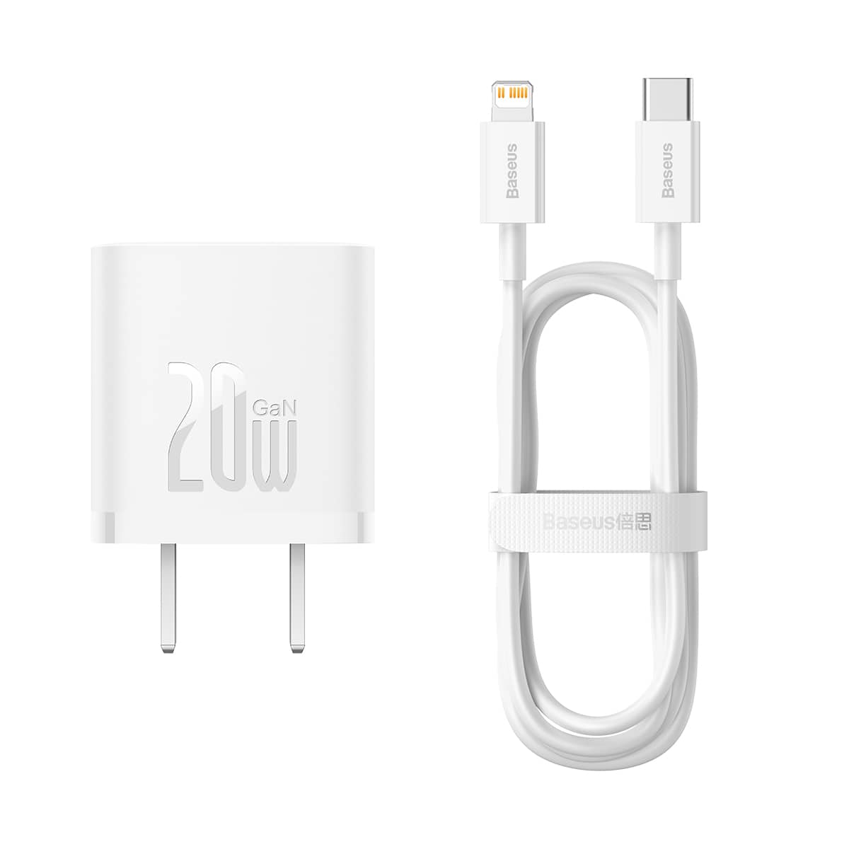 شارژر دیواری 20 وات بیسوس به همراه کابل مناسب آیفون مدل Baseus GaN5 Fast Charger 1C 20W CCGN040102