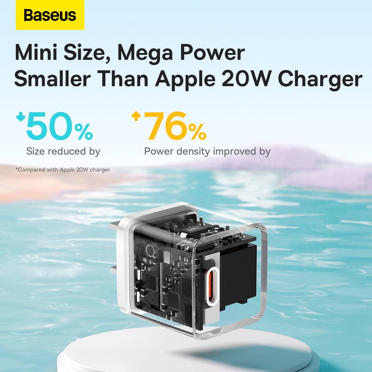 شارژر دیواری 20 وات بیسوس به همراه کابل مناسب آیفون مدل Baseus GaN5 Fast Charger 1C 20W CCGN040102