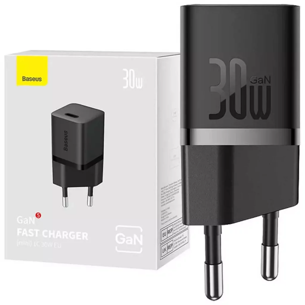 شارژر دیواری بیسوس 30 وات مدل Baseus GaN5 Fast Charger mini 1C 30W EU CCGAN30E5-M BS-CCGN070401