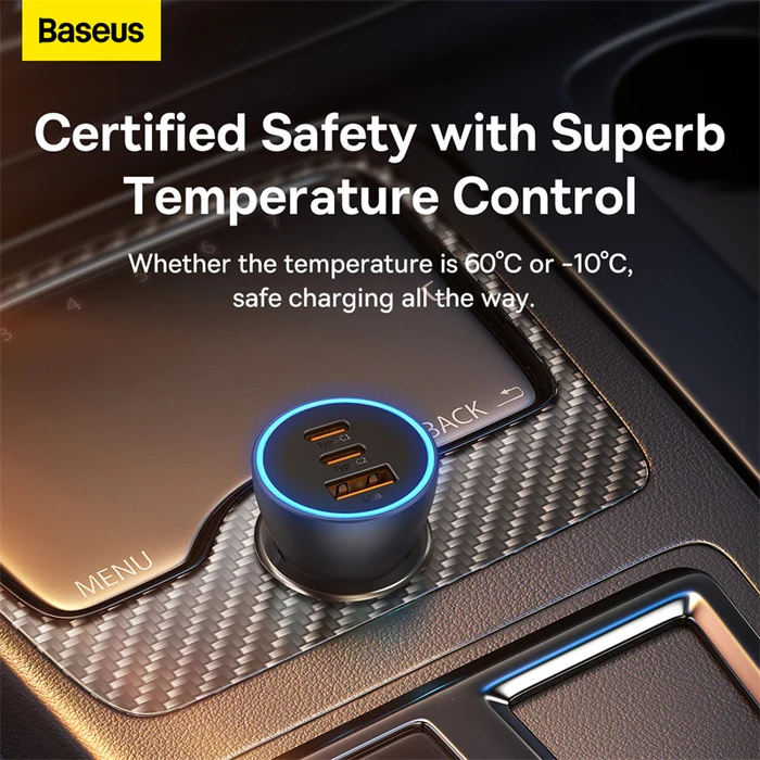 شارژر فندکی 65 وات بیسوس مدل Baseus Golden Contactor Pro Car Charger 65W U+C+C CCJDZ65-UC