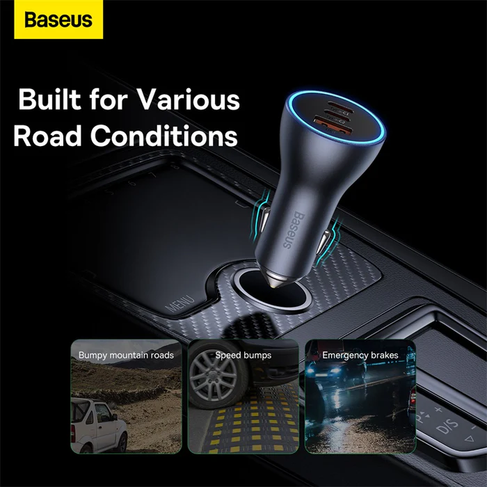 شارژر فندکی 65 وات بیسوس مدل Baseus Golden Contactor Pro Car Charger 65W U+C+C CCJDZ65-UC