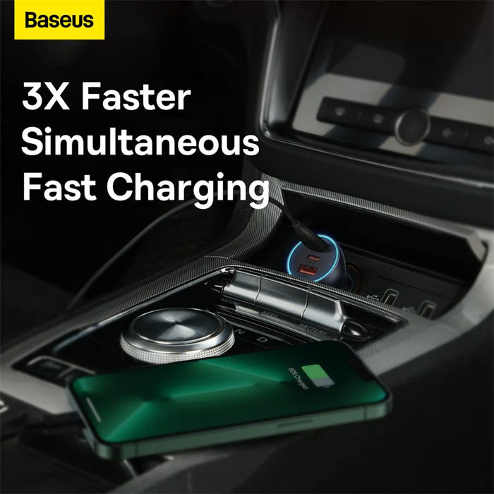 شارژر فندکی 65 وات بیسوس مدل Baseus Golden Contactor Pro Car Charger 65W U+C+C CCJDZ65-UC
