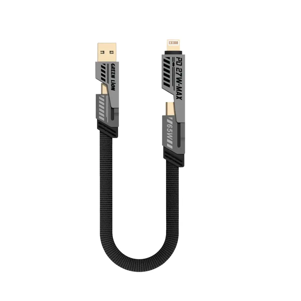 کابل شارژ 30 سانت چند کاره گرین لاین 65 وات مدل Green Lion 2 in 2 Braided Cable C to C+L and A to C+L 0.3m 65W GN2N2CA30CMGY