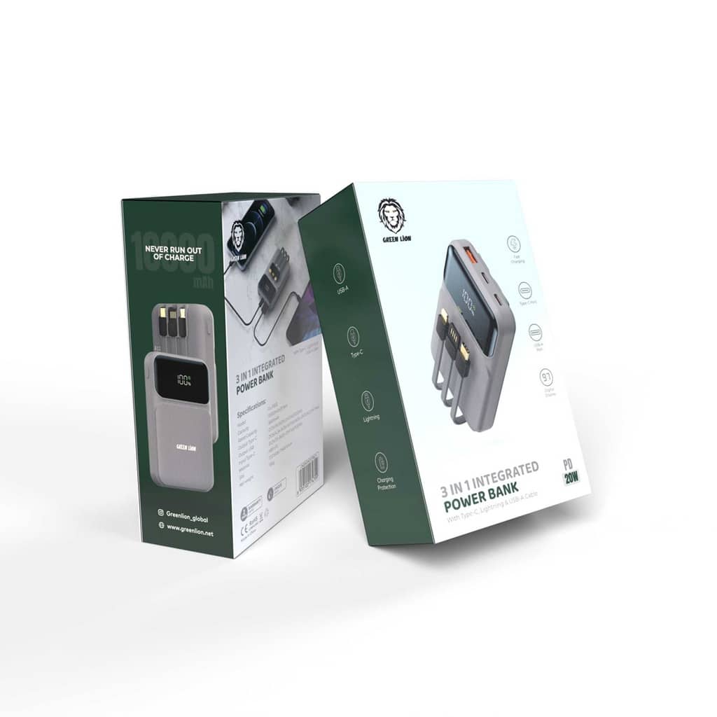 پاوربانک 3 در 1 گرین لاین 10000 میلی آمپر Green Lion 3 in 1 Integrated