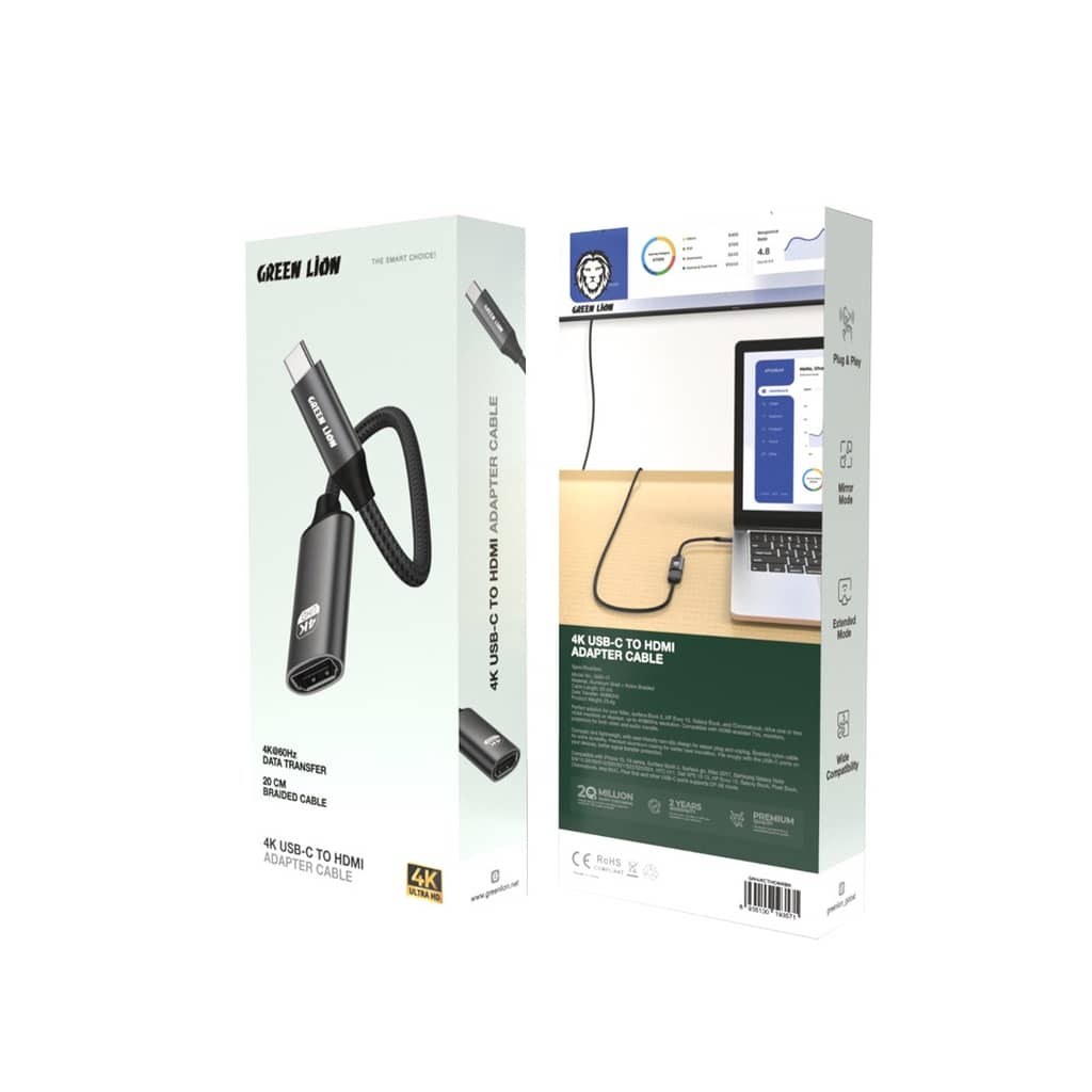 تبدیل تایپ سی به HDMI گرین لاین مدل Green Lion 4K USB-C to HDMI Adapter Cable GN4KCTHDMIBK