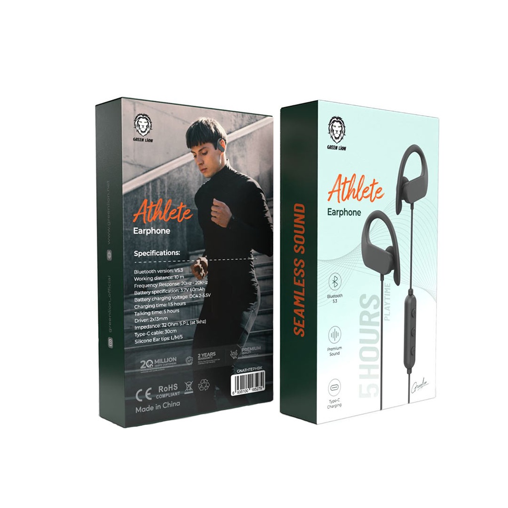 هندزفری بلوتوث دورگردنی مدل Green Lion Athlete Earphone GNATHTEPHBK