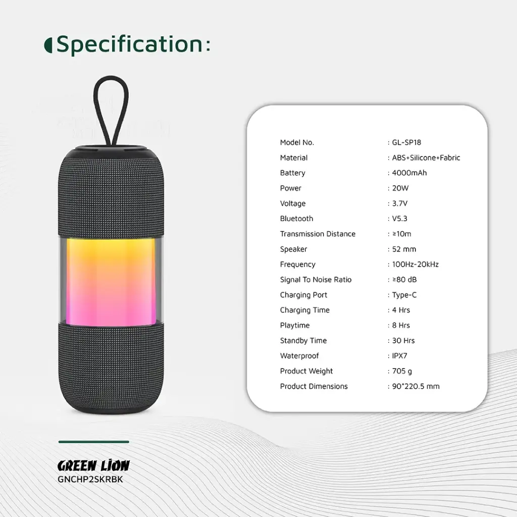 اسپیگر بلوتوثی گرین لاین مدل Green Lion Change Pro RGB Portable Speaker GNCHP2SKRBK