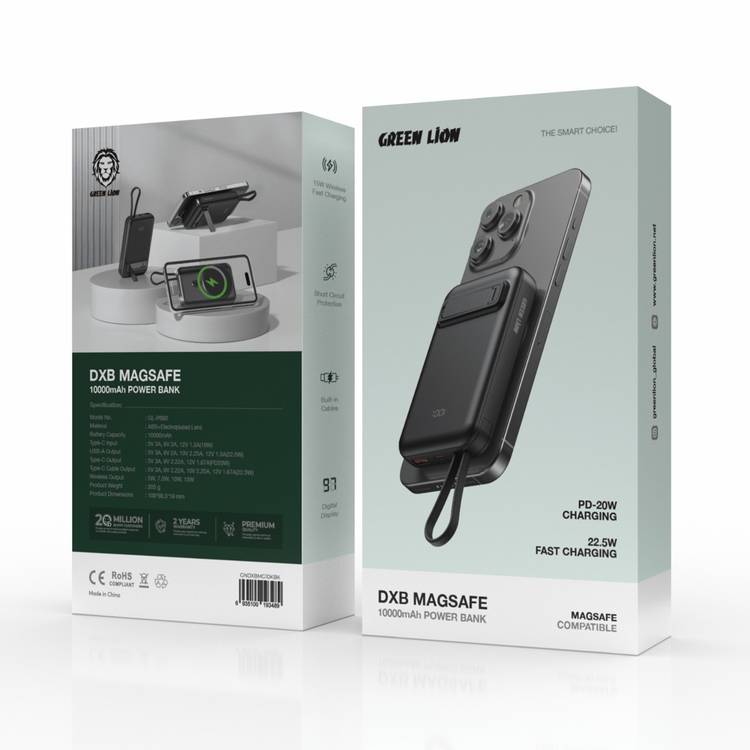پاوربانک مگ سیف گرین لاین مدل Green Lion DXB MagSafe 10000mAh Power Bank GNDXBMG10KBK
