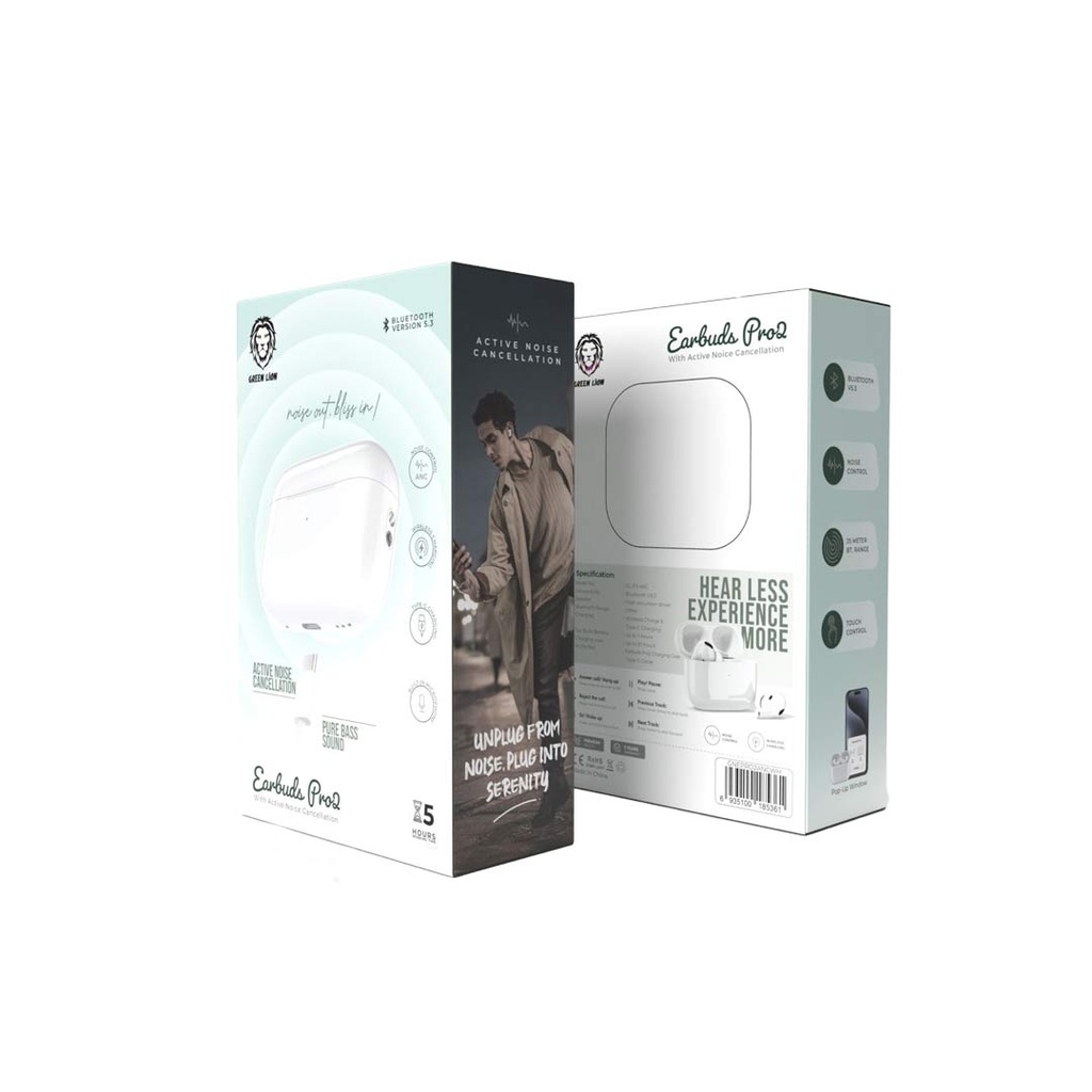 ایرپاد پرو 2 گرین لاین مدل Green Lion Earbuds Pro2 with Active Noise Cancellation GNEPRO2ANCWH