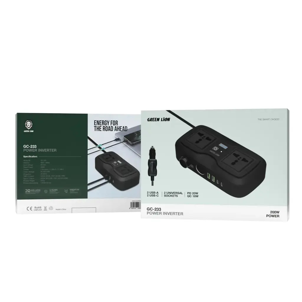 اینورتر 200 وات گرین لاین مدل Green Lion GC-233 Power Inverter GNGC233PIBK