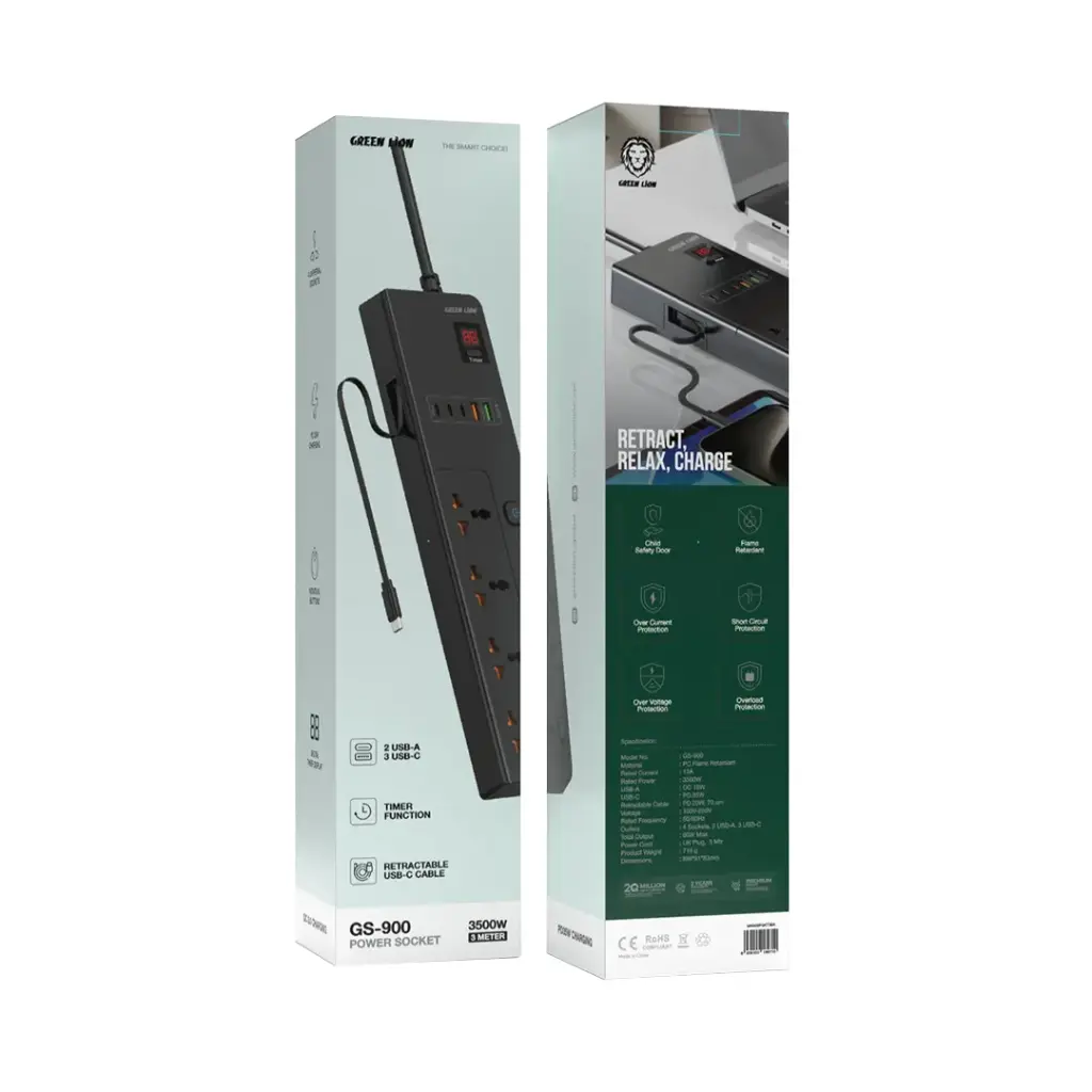 چندراهی برق 3 متری گرین لاین تایمر دار مدل Green Lion GS-900 Power Socket 3M GNGS9PSKT3BK