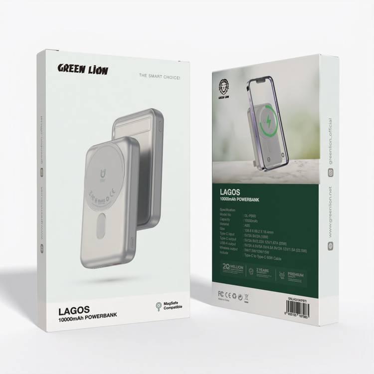 پاوربانک مگ سیف گرین لاین ظرفیت 10 هزار 22.5 وات مدل Green Lion Lagos GNLAG10KPBTI