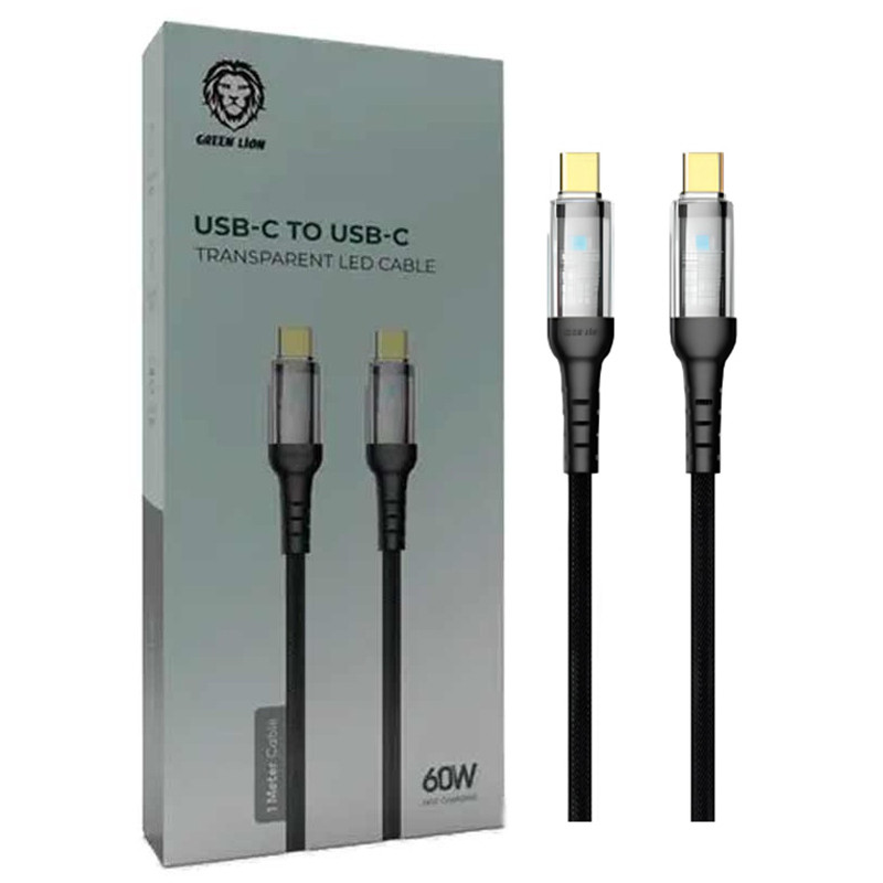 کابل تایپ سی 60 وات گرین لاین 1 متری مدل Green Lion GNLEDC60CTCBK Type-C To Type-C 60W 1m Fast Charging Cab