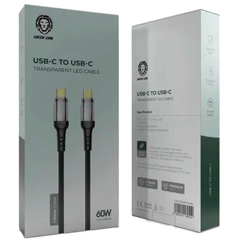 کابل تایپ سی 60 وات گرین لاین 1 متری مدل Green Lion GNLEDC60CTCBK Type-C To Type-C 60W 1m Fast Charging Cab