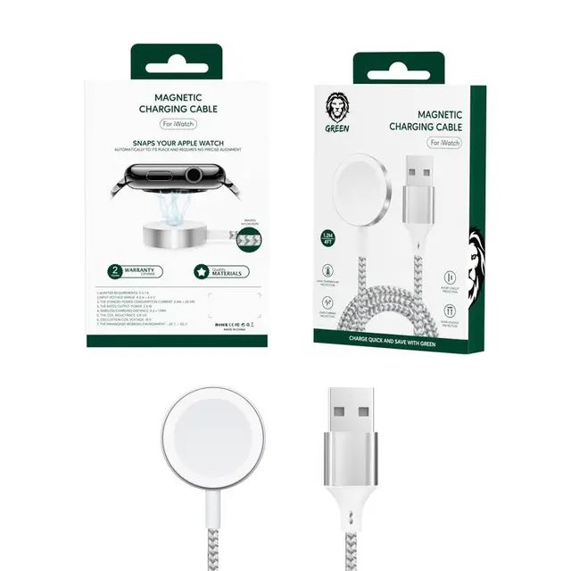 شارژر بی سیم مغناطیسی گرین لاین مناسب اپل واچ Magnetic Braided Charging Cable