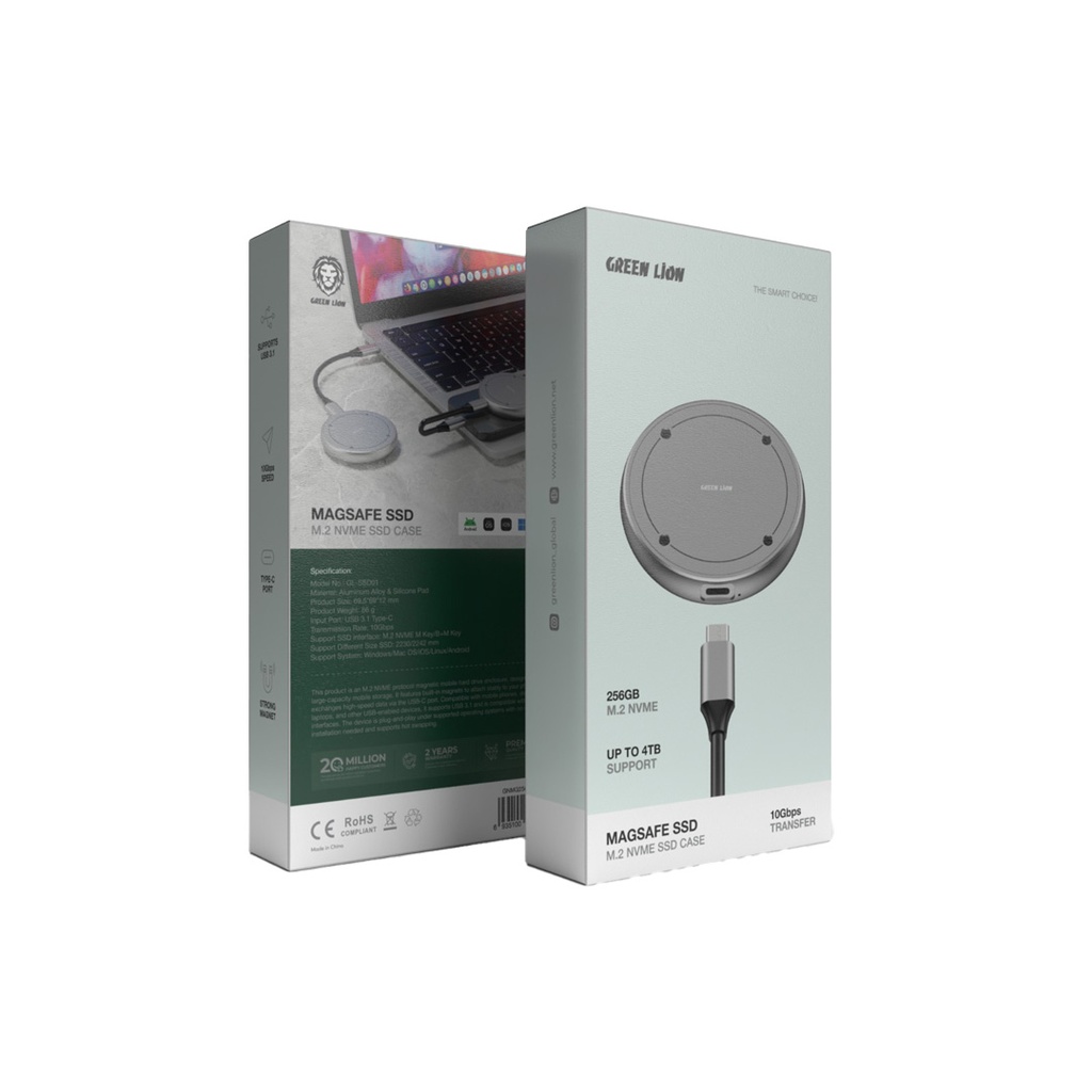 کیس SSD مگ سیف گرین لاین مدل Green Lion MagSafe SSD M.2 NVME SSD Case GNMG256SSDGY