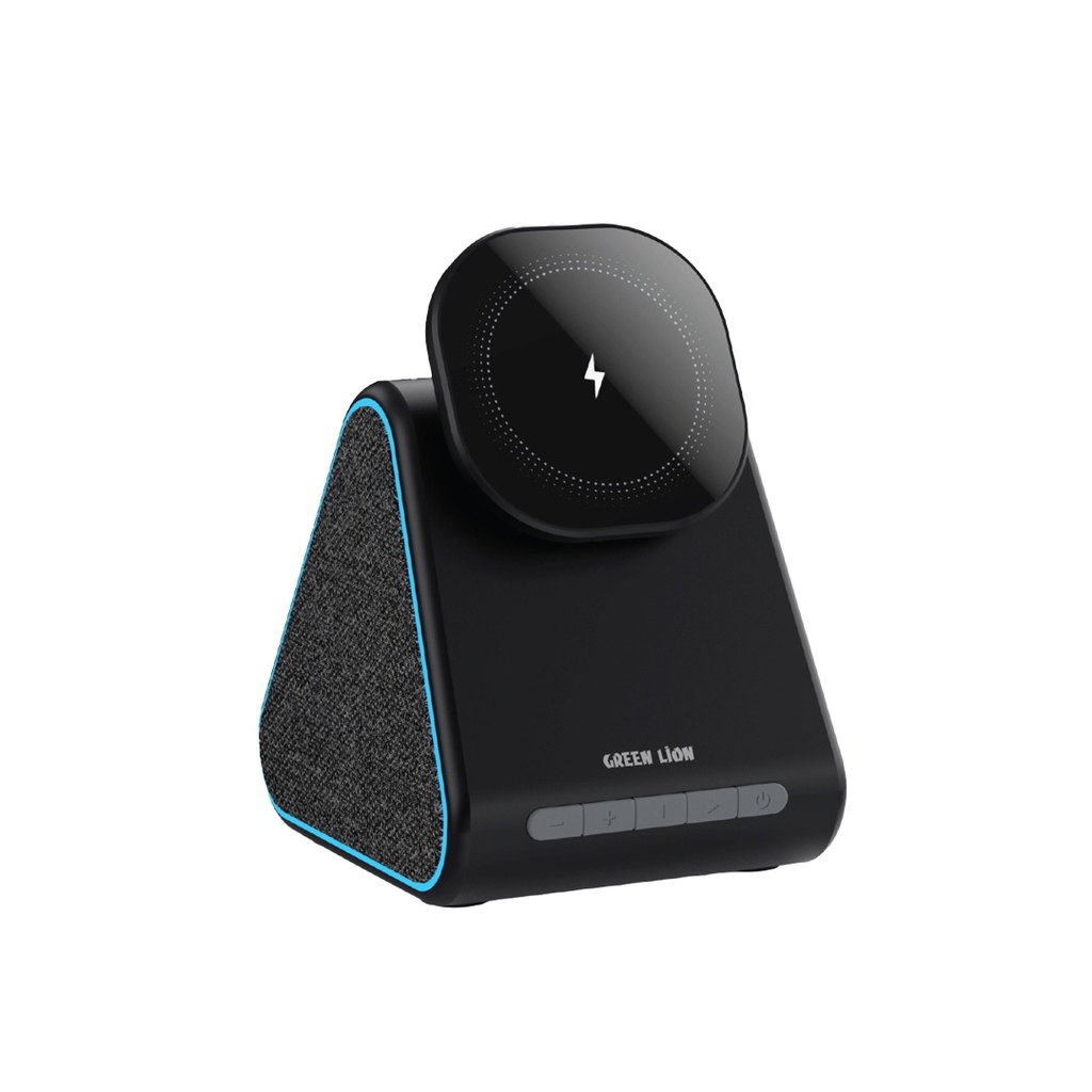 شارژر وایرلس 3 کاره گرین لاین توان 15 وات مدل Green Lion Mag Trio Speaker, Charger, Phone Stand GNMGT15WSPBK