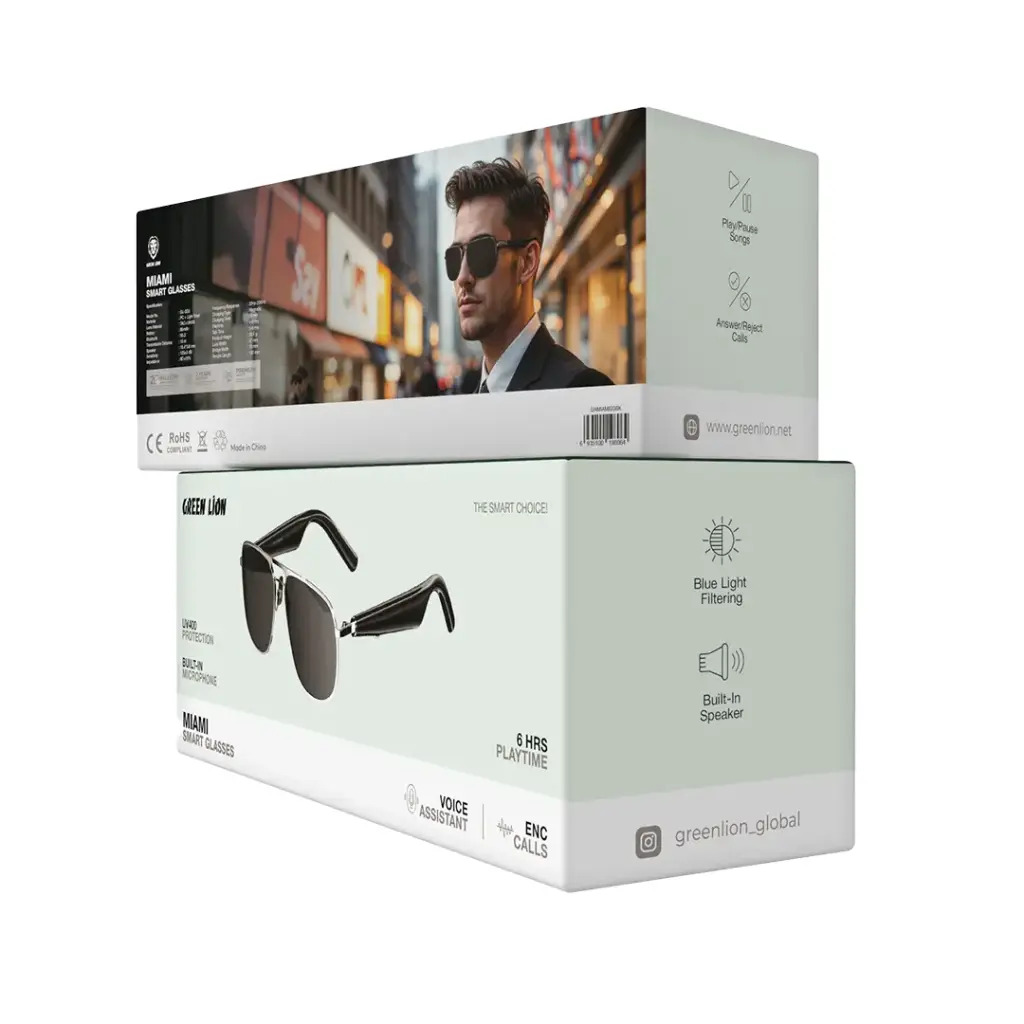 عینک هوشمند میامی گرین لاین مدل Green Lion Miami Smart Glasses GNMIAMISGBK