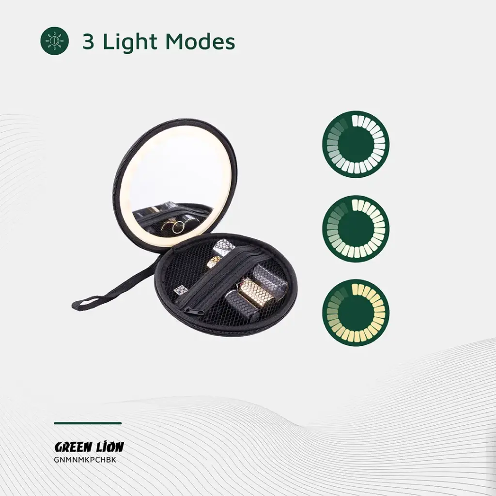 کیف آرایش بانوان گرین لاین رینگ لایت دار مدل Green Lion Mini Makeup Pouch GNMNMKPCHBK