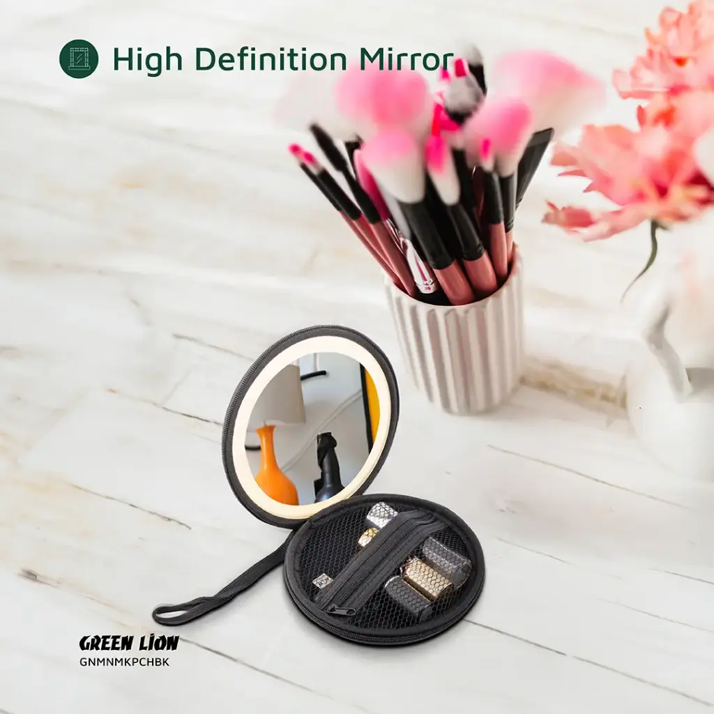 کیف آرایش بانوان گرین لاین رینگ لایت دار مدل Green Lion Mini Makeup Pouch GNMNMKPCHBK