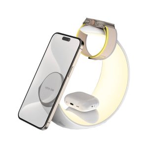استند و شارژر وایرلس چندکاره مگنتی گرین لاین مدل Green Lion Moon Charge 4 in 1 Wireless Charger GNMONCHSWH