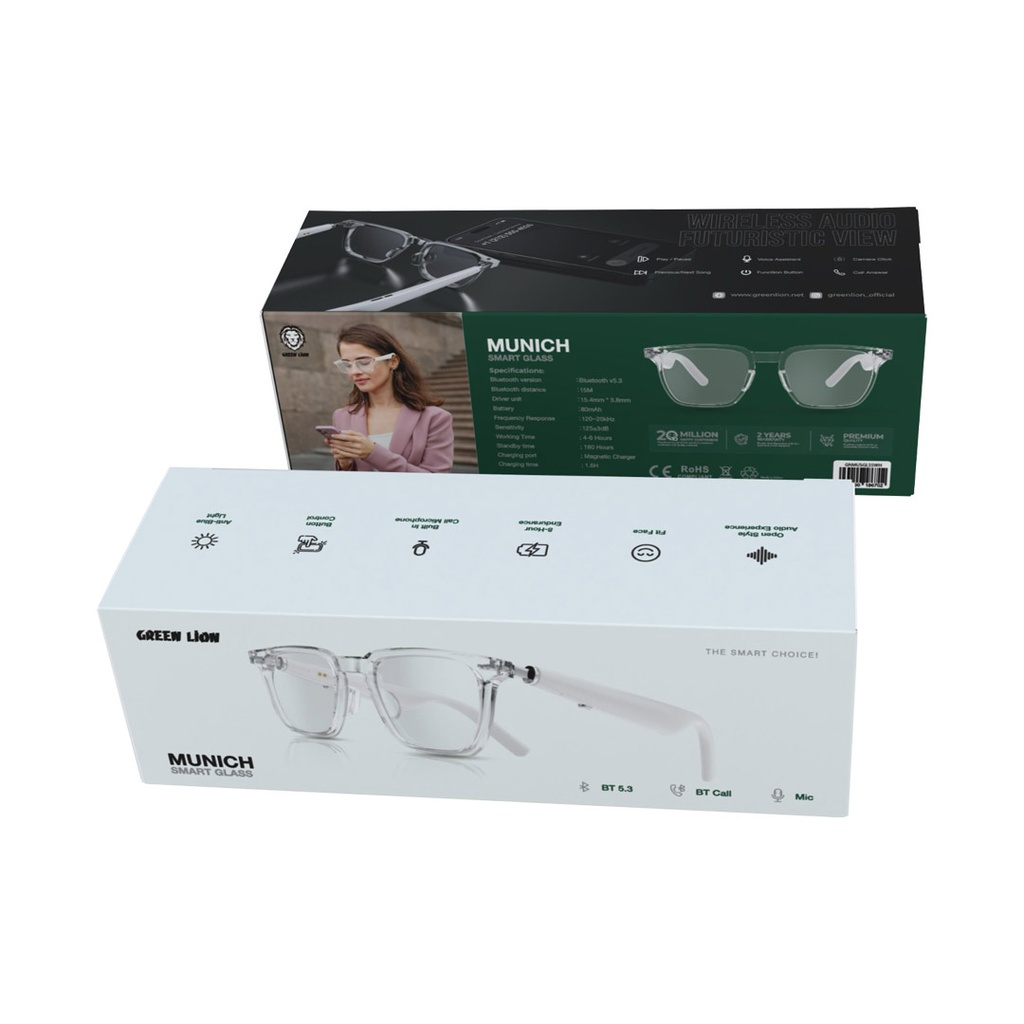 عینک هوشمند مونیخ گرین لاین مدل Green Lion Munich Smart Glasses GNMUSGLSSWH