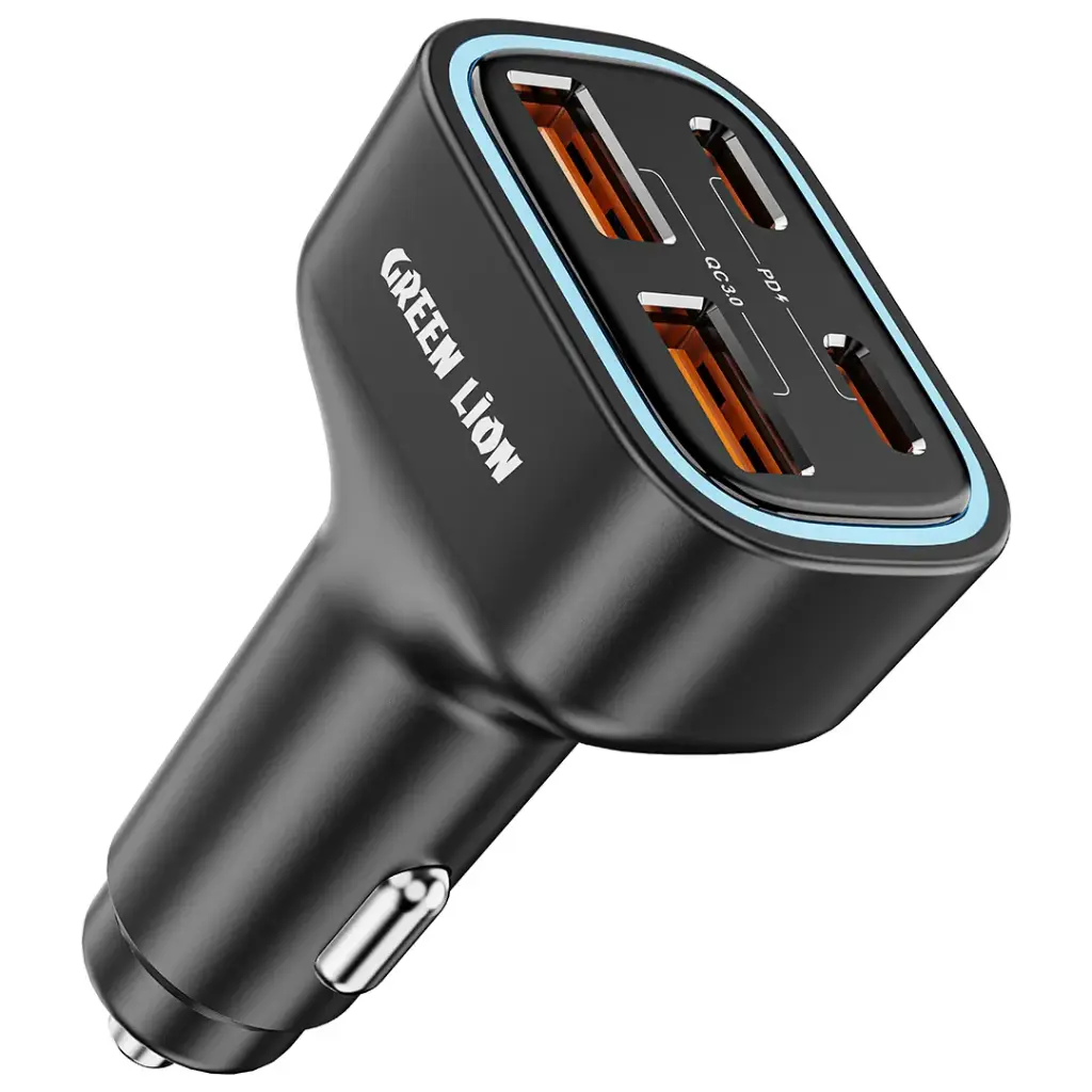شارژر فندکی 70 وات گرین لاین 4 پورت مدل Green Lion Quad Port 70W Car Charger GNQPCC70WBK