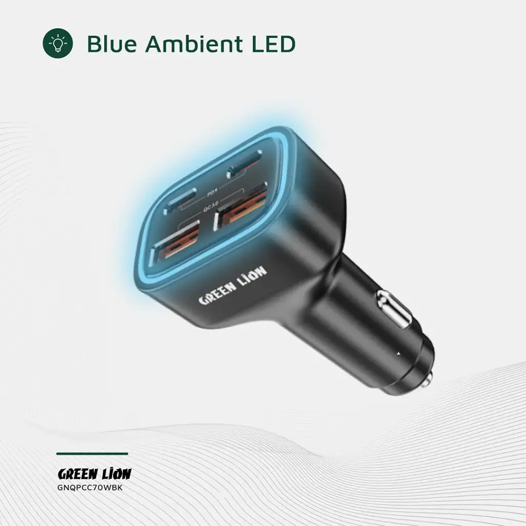 شارژر فندکی 70 وات گرین لاین 4 پورت مدل Green Lion Quad Port 70W Car Charger GNQPCC70WBK