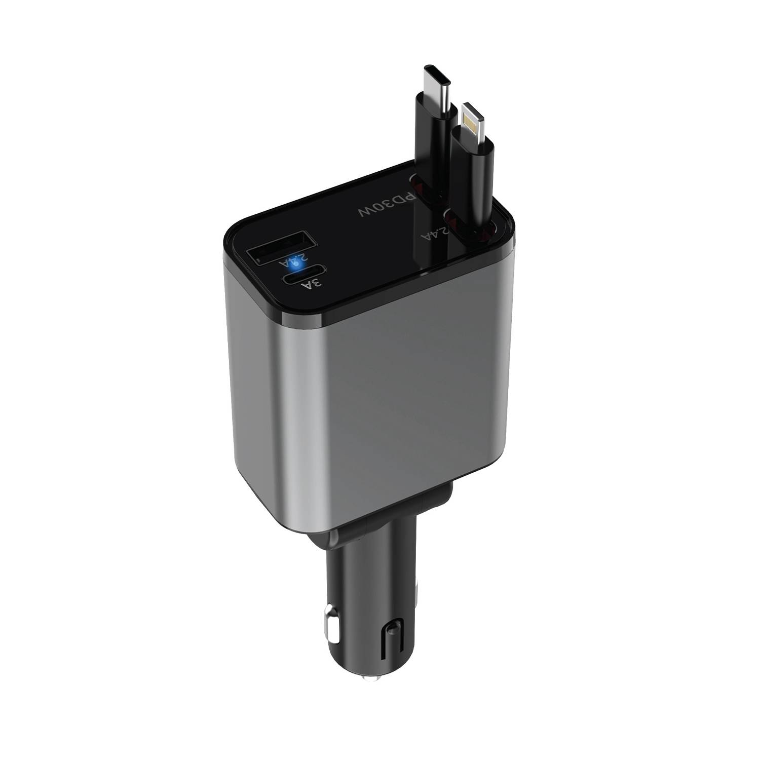شارژر فندکی گرین لاین 50 وات مدل Green Lion Retractable 50W Car Charger GNRCC50WBK