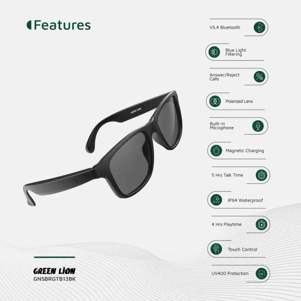 عینک هوشمند سیدنی گرین لاین مدل Green Lion Sydney Smart Glasses GNSDNGLSBK
